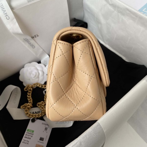 Chanel AS4040 Mini Flap Classic Bag 18 Woc Camellia Lambskin Apricot - Image 5