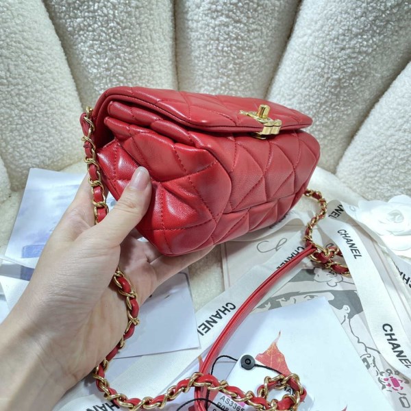 Chanel AS3365 Mini Flap Bag 17cm Lambskin Red - Image 2