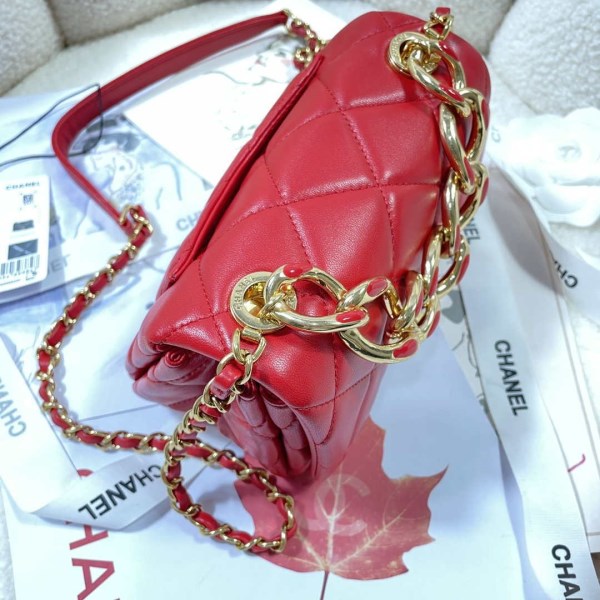Chanel AS3365 Mini Flap Bag 17cm Lambskin Red - Image 3