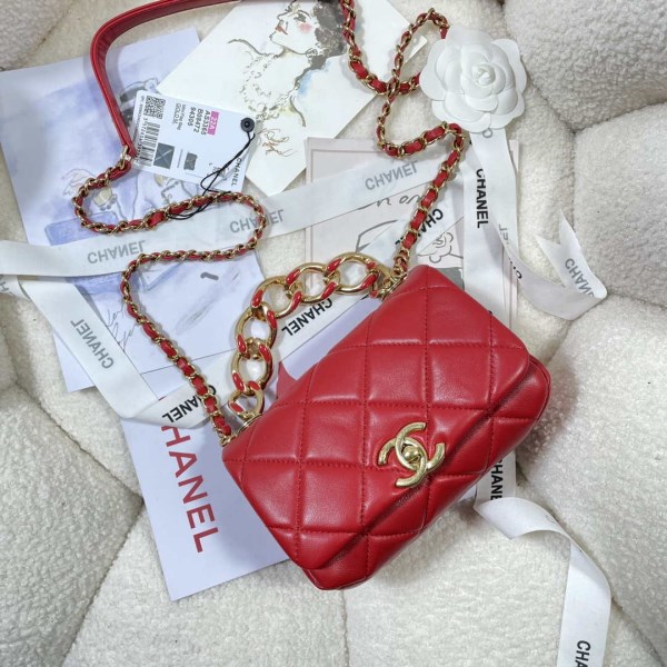 Chanel AS3365 Mini Flap Bag 17cm Lambskin Red - Image 4