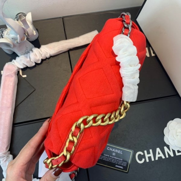 Chanel As1160 Chanel 19 Handbag Flap Shoulder Velvet Red - Image 3