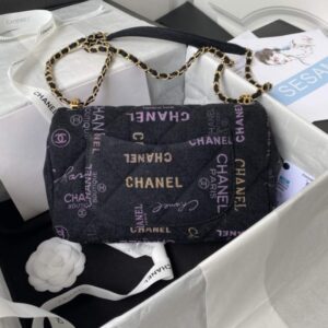 Chanel AS3135 Large Flap Bag Printed Denim Blue
