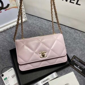 Chanel A80982 Lambskin Wallet On Chain With Gold Pink