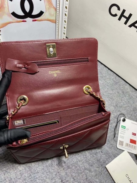 Chanel A80982 Lambskin Wallet On Chain With Gold Wine Red - Image 2