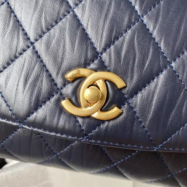Chanel AS2478 Flap CC Wrapped Bag with Top Handle Navy Blue - Image 2