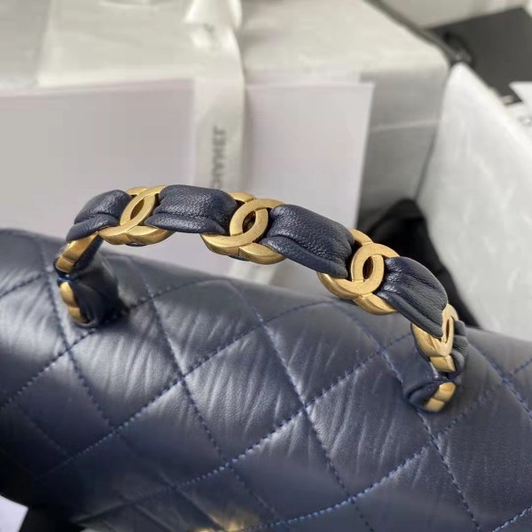 Chanel AS2478 Flap CC Wrapped Bag with Top Handle Navy Blue - Image 3