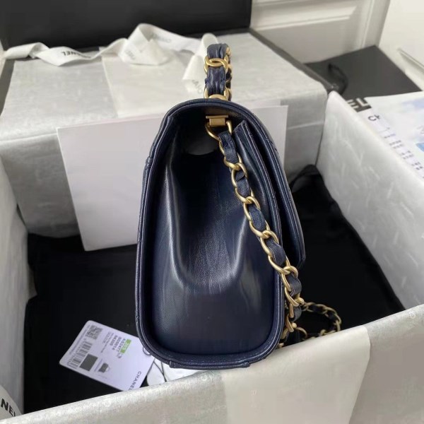 Chanel AS2478 Flap CC Wrapped Bag with Top Handle Navy Blue - Image 4