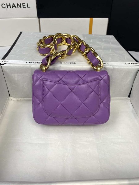 Chanel Mini Flap Bag Lambskin Gold-Tone Metal AS3213 Purple - Image 3