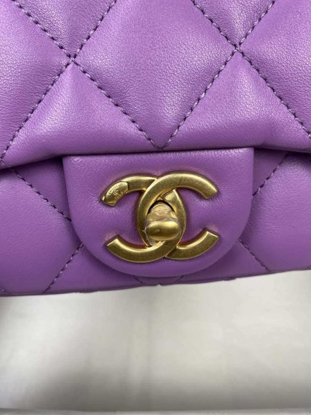 Chanel Mini Flap Bag Lambskin Gold-Tone Metal AS3213 Purple - Image 4