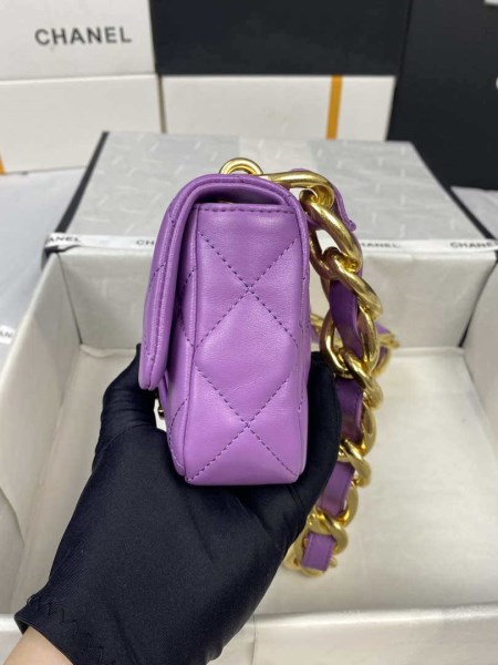 Chanel Mini Flap Bag Lambskin Gold-Tone Metal AS3213 Purple - Image 5