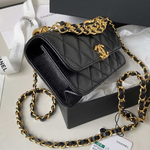 Chanel AP3021 Mini Flap Bag WOC Calfskin Phone bag Black - Image 5