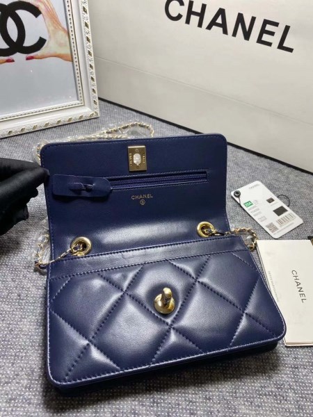 Chanel A80982 Lambskin Wallet On Chain With Gold Navy Blue - Image 5