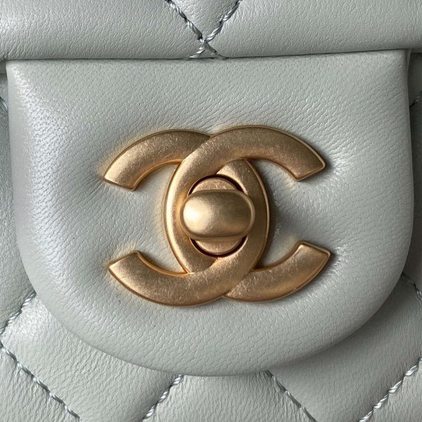 Chanel AS4040 Mini Flap Classic Bag 18 Woc Camellia Lambskin Green Gray - Image 2