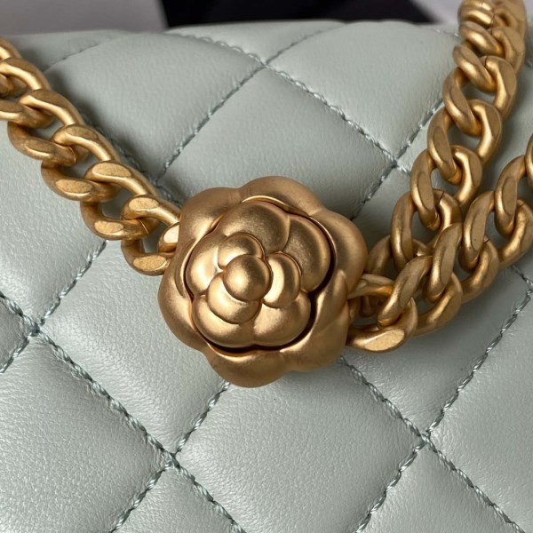 Chanel AS4040 Mini Flap Classic Bag 18 Woc Camellia Lambskin Green Gray - Image 3