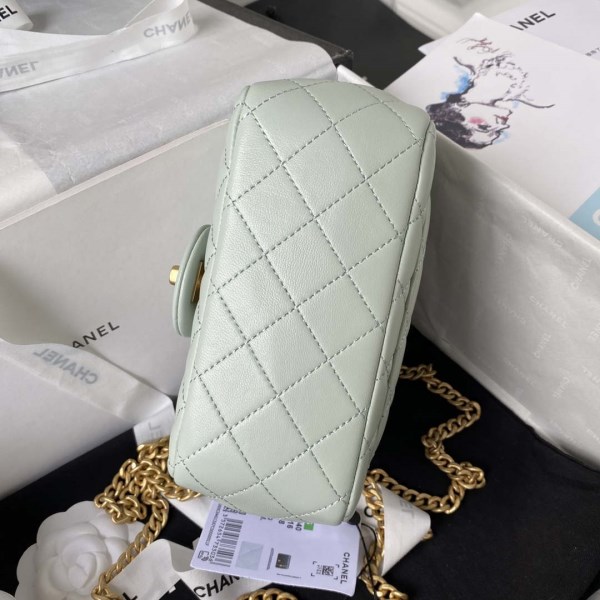 Chanel AS4040 Mini Flap Classic Bag 18 Woc Camellia Lambskin Green Gray - Image 4