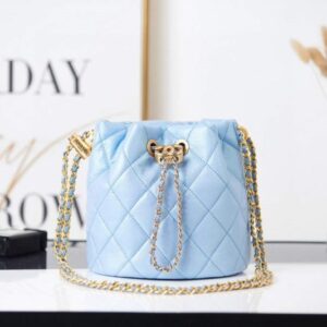 Chanel AS2859 Bucket Bag Shoulder Bag Shiny Grained Calfskin Blue