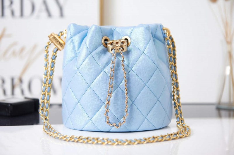 Chanel AS2859 Bucket Bag Shoulder Bag Shiny Grained Calfskin Blue - Image 2