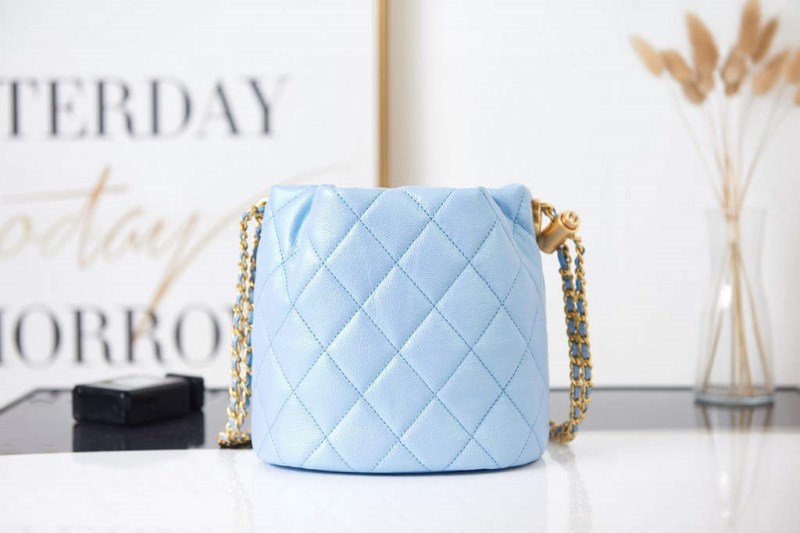 Chanel AS2859 Bucket Bag Shoulder Bag Shiny Grained Calfskin Blue - Image 4