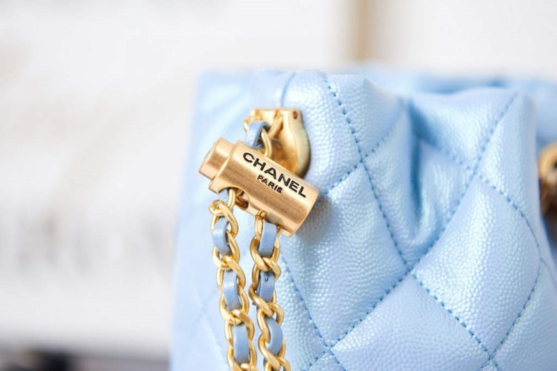 Chanel AS2859 Bucket Bag Shoulder Bag Shiny Grained Calfskin Blue - Image 5