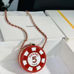 Chanel Ap3704 Clutch With Chain Lambskin Enamel & Gold-Tone Metal Red & White