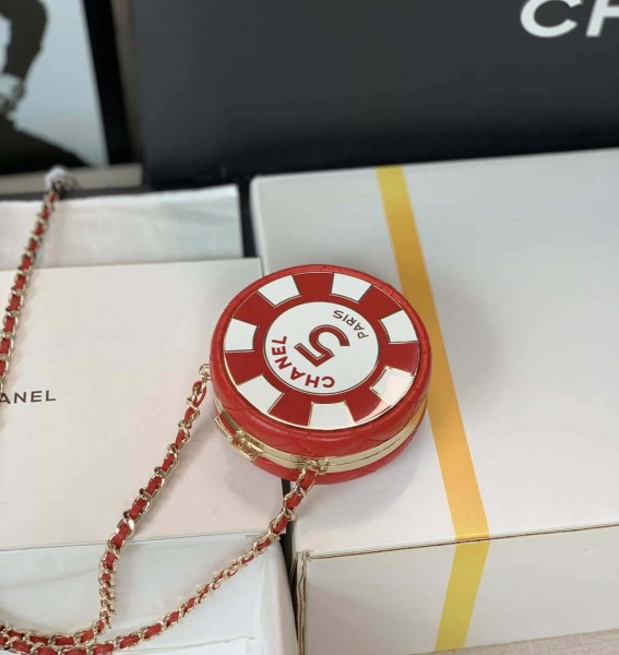 Chanel Ap3704 Clutch With Chain Lambskin Enamel & Gold-Tone Metal Red & White - Image 2