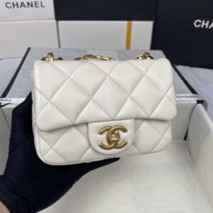 Chanel Mini Flap Bag Lambskin Gold-Tone Metal AS3213 White