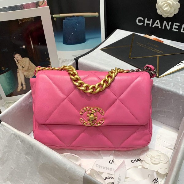 Chanel As1160 Chanel 19 Handbag Flap Lambskin B04852 94305 Rose Red - Image 5