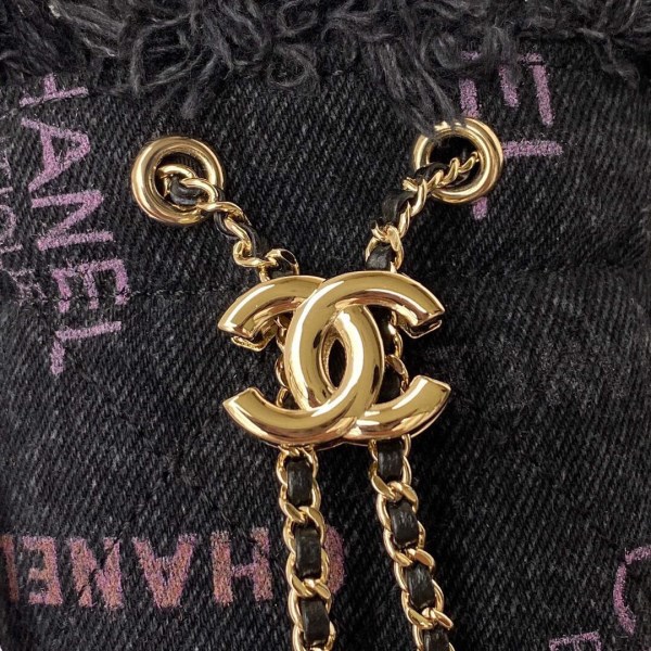 Chanel AP2603 Mini Bucket Bag with Chain Printed Denim Gold Black - Image 2