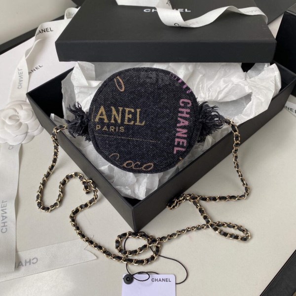 Chanel AP2603 Mini Bucket Bag with Chain Printed Denim Gold Black - Image 5