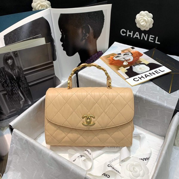 Chanel AS2478 Flap CC Wrapped Bag with Top Handle Apricot - Image 4