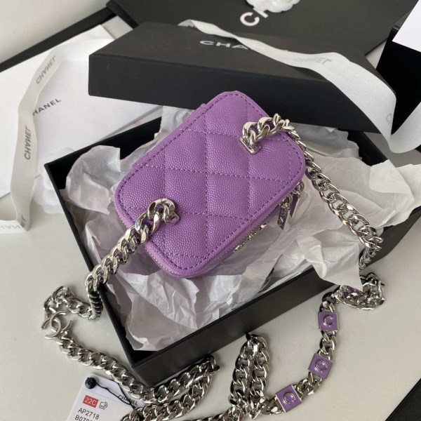 Chanel AP2718 Small Vanity With Chain Calfskin Purple - Image 4