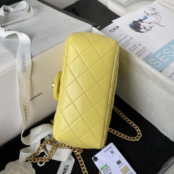 Chanel AS4040 Mini Flap Classic Bag 18 Woc Camellia Lambskin Yellow - Image 2