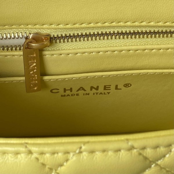 Chanel AS4040 Mini Flap Classic Bag 18 Woc Camellia Lambskin Yellow - Image 5
