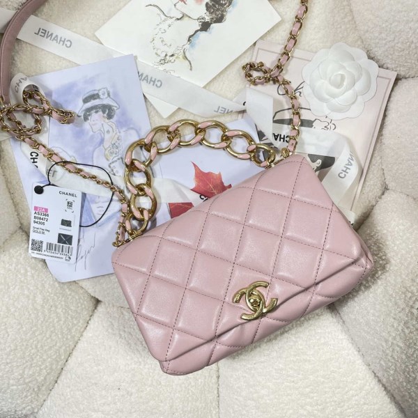 Chanel AS3366 Flap Bag 20cm Lambskin Pink - Image 4