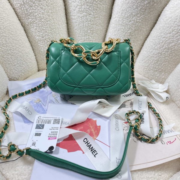 Chanel AS3365 Mini Flap Bag 17cm Lambskin Green - Image 2