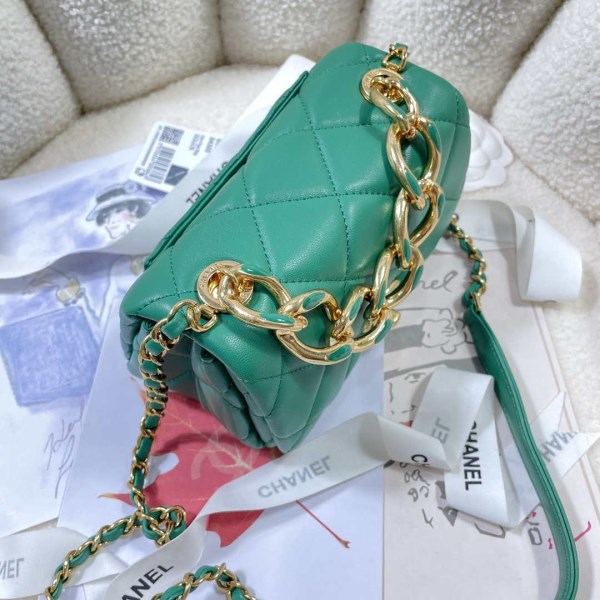 Chanel AS3365 Mini Flap Bag 17cm Lambskin Green - Image 3