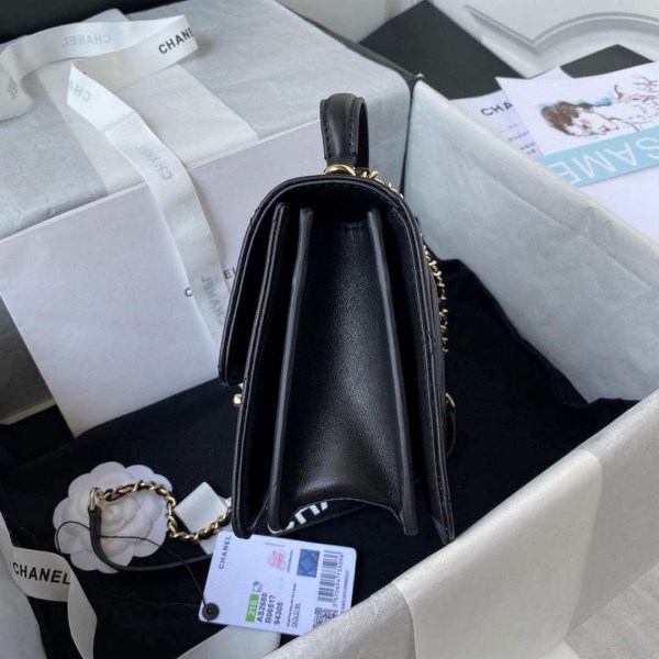 Chanel Small Flap Bag With top Handle Calfskin CC AS2680 Black - Image 3