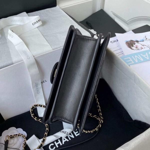 Chanel Small Flap Bag With top Handle Calfskin CC AS2680 Black - Image 4