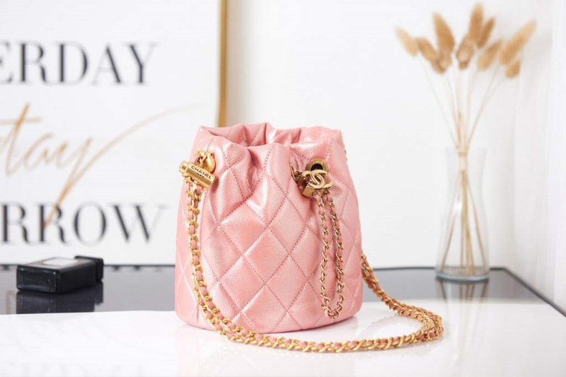 Chanel AS2859 Bucket Bag Shoulder Bag Shiny Grained Calfskin Pink - Image 2