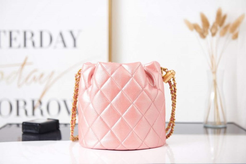 Chanel AS2859 Bucket Bag Shoulder Bag Shiny Grained Calfskin Pink - Image 3