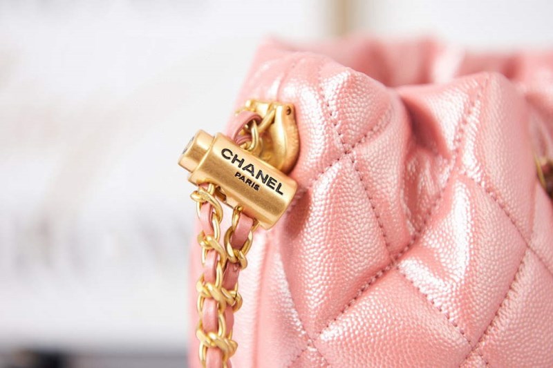 Chanel AS2859 Bucket Bag Shoulder Bag Shiny Grained Calfskin Pink - Image 4
