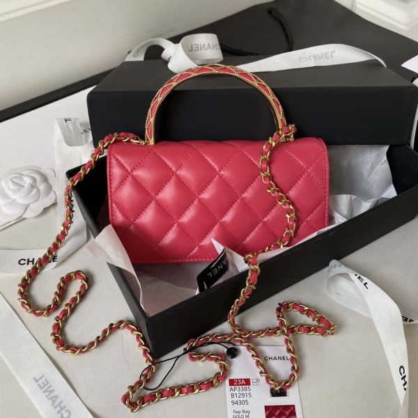 Chanel AP3385 Woc Flap Phone Holder With Chain Lambskin Red Gold