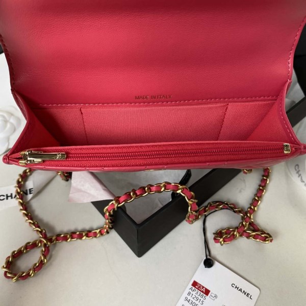 Chanel AP3385 Woc Flap Phone Holder With Chain Lambskin Red Gold - Image 5