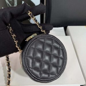 Chanel Ap3704 Clutch With Chain Lambskin Enamel & Gold-Tone Metal Black & White