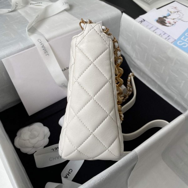 Chanel AS3112 Hobo Handbag Lambskin White - Image 4