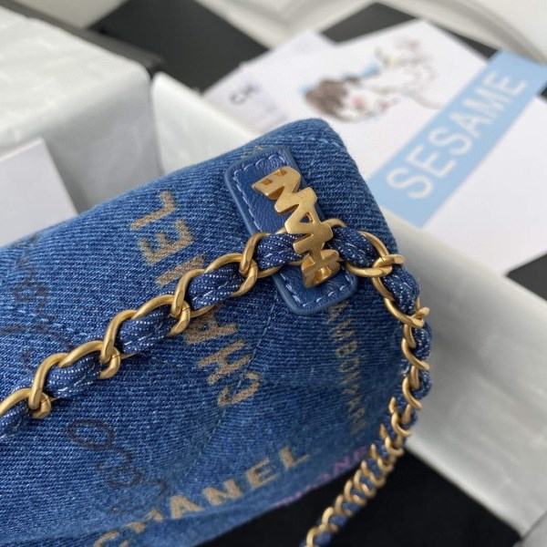 Chanel AS3135 Large Flap Bag Printed Denim Blue - Image 3