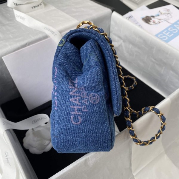 Chanel AS3135 Large Flap Bag Printed Denim Blue - Image 4
