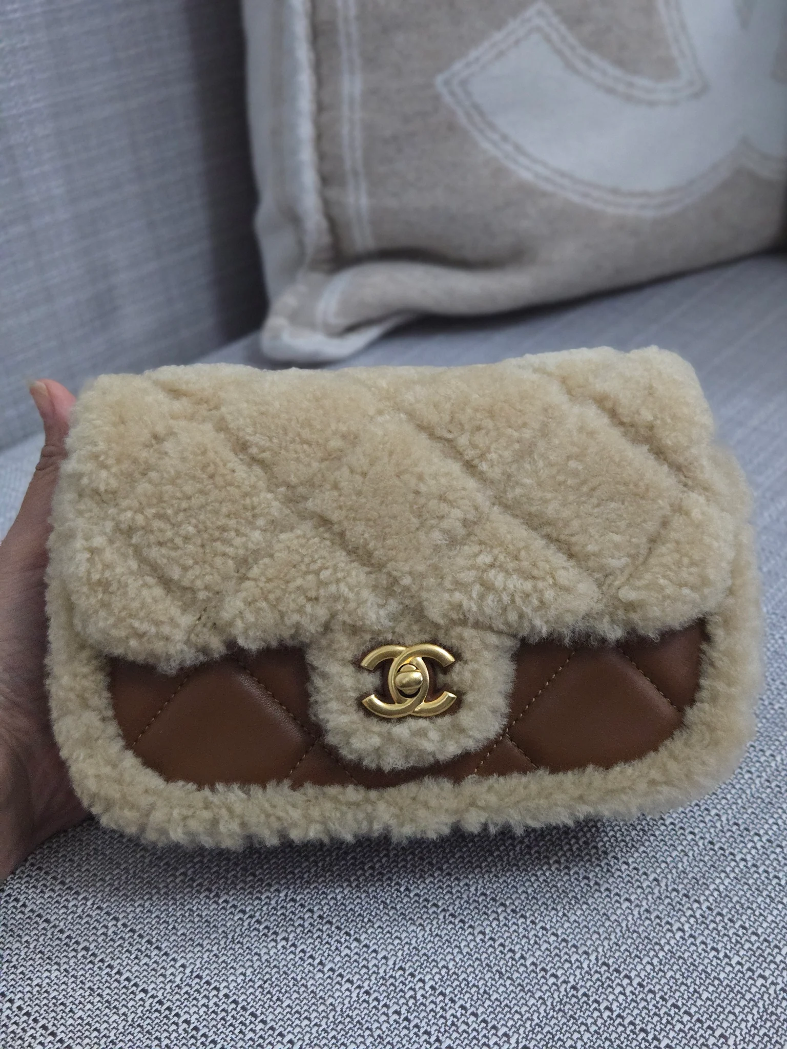 Chanel Teddy Mini Flap Bag – Brown/Beige Shearling - Image 3