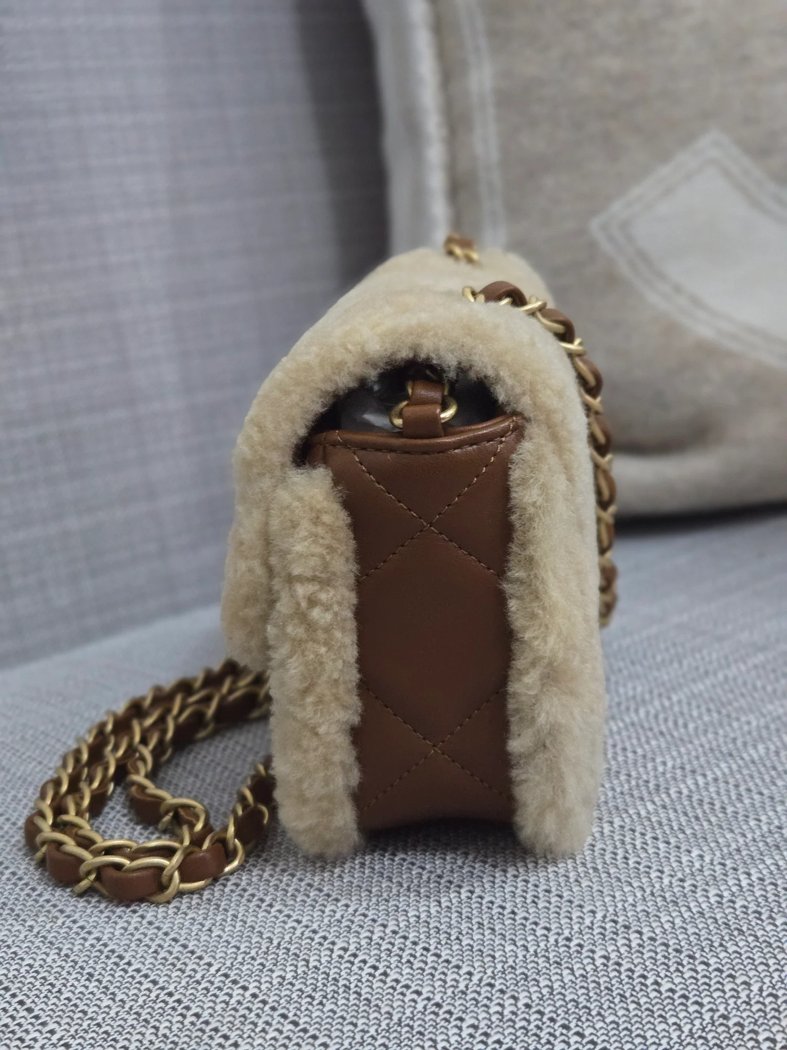 Chanel Teddy Mini Flap Bag – Brown/Beige Shearling