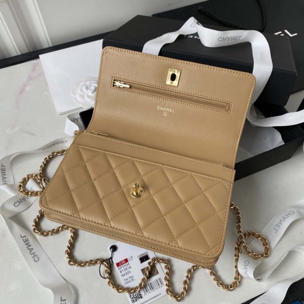 Chanel AP3504 Woc Wallet On Chain lambskin Imitation Pearls Strass & Gold Apricot - Image 5